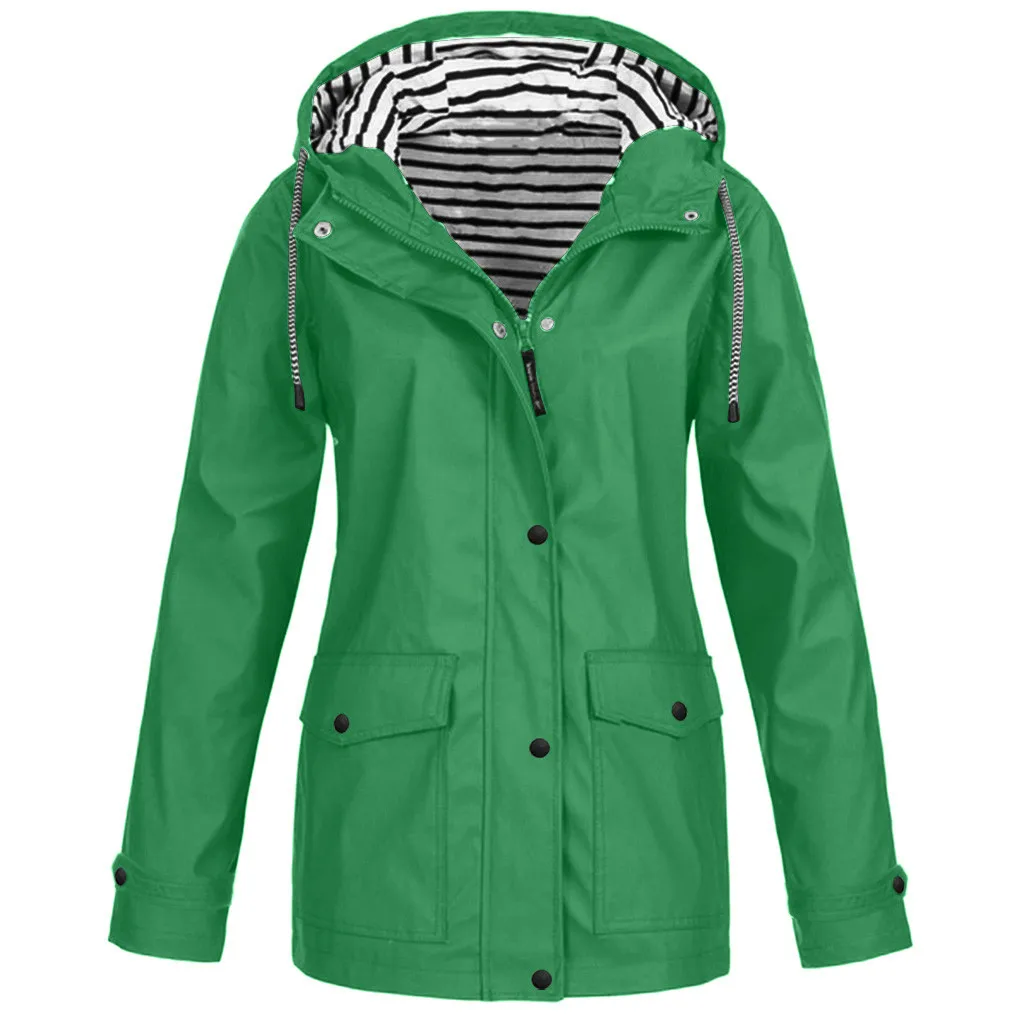 Women Jackets Winter Coat Jacket Women Solid Rain Outdoor Plus Waterproof Hooded Raincoat Windbreaker Lightweight#40 - Цвет: Green