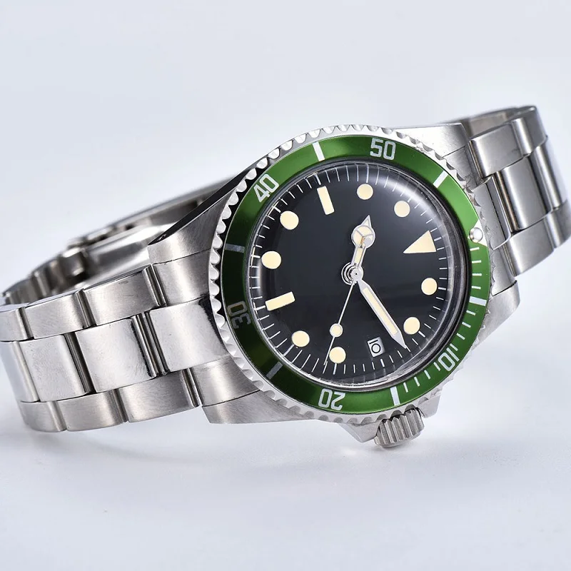 

green Sterile Dial black 39.5mm Aluminum Sheet Bezel Retro Luminous watch Watch Men Automatic Mechanical 06