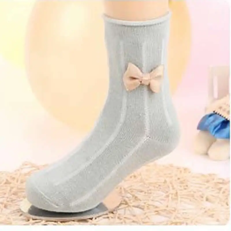 spring full lap bowknot girl's socks Sweet vertical stripes children's socks Comfortable kids girl cotton bow sock 5pair/