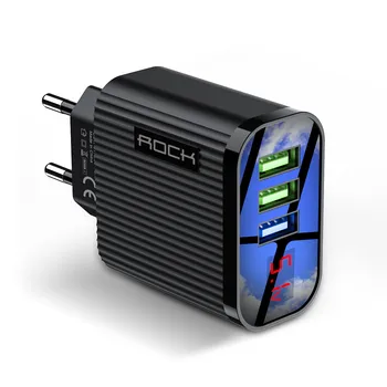 

ROCK 3A USB Charger LED Display 3 Port USB Quick Charge 3.0 Adapter For iPhone Samsung S10 Plus Xiaomi Fast Travel Wall Charger