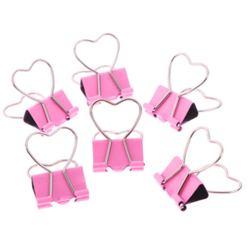 

100Pcs Pink Clip Heart Hollow Out Metal Binder Clips Notes Letter Paper Clip Office Supplies