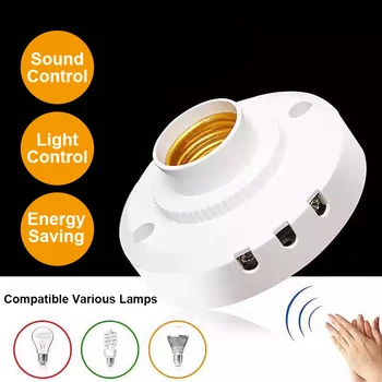 

Mount Sound & Light Control Switch Lamp Holder White E27 Screw Mouth Induction Delay Voice Sensor Flame Retardant PC Lamp Base