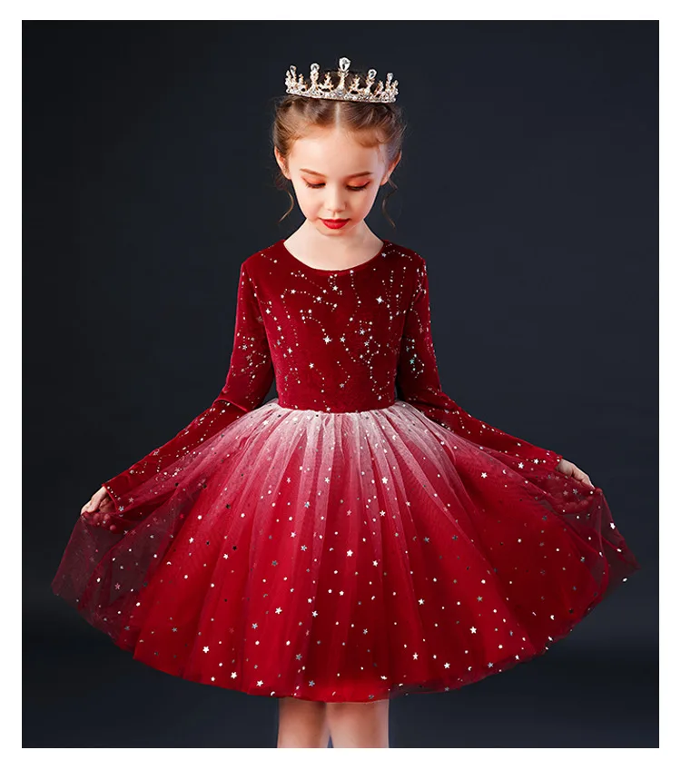 Flower Girl Dresses Luxury Tulle Party Dresses For Wedding Party Girl Christmas Party Prom Formal communion Long sleeved dress