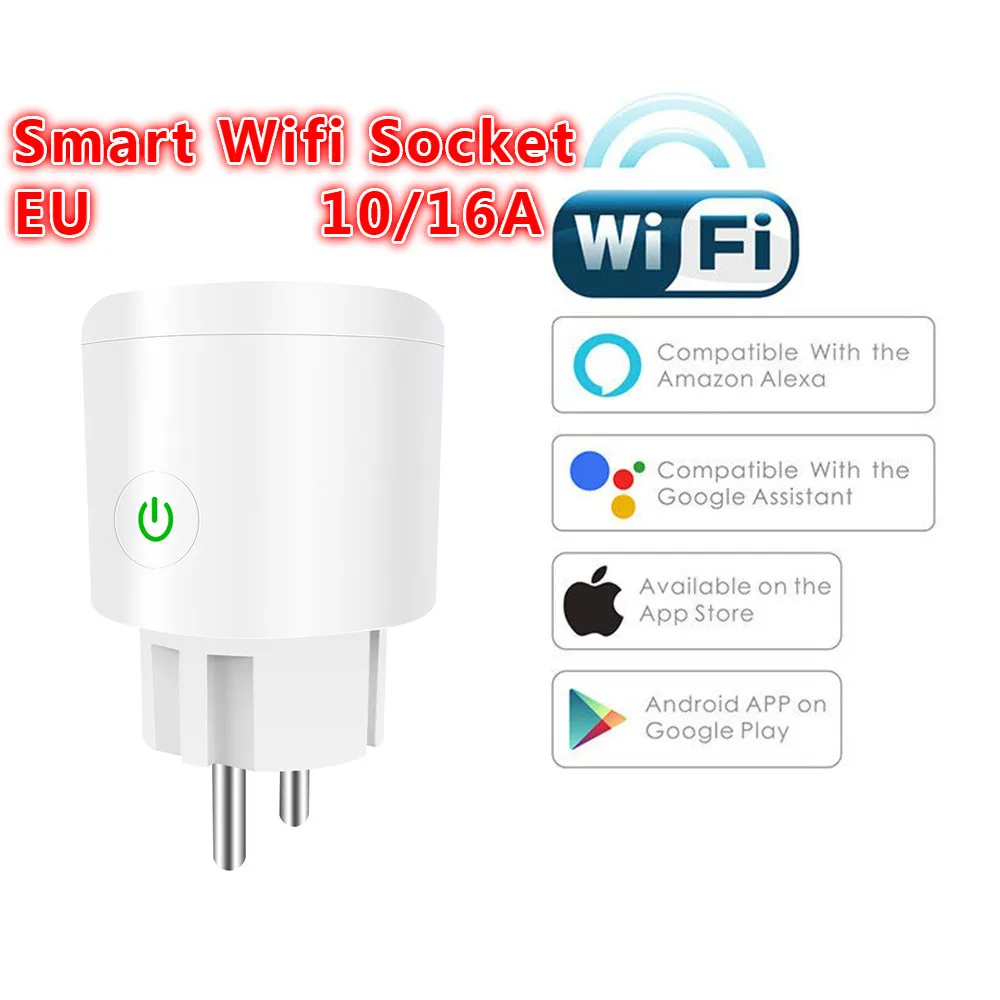 

EU Plug 220V-240V 10/16A Metering Version WIFI Smart Socket Timing Remote Control Work with Amazon Alexa / Google