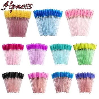 

HPNESS Disposable 50 Pcs/Pack Crystal Eyelash Makeup Brush Good Quality Diamond Handle Mascara Wands Eye Lash Extension Tool