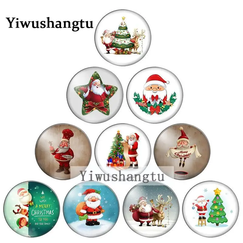 

Cartoon Santa Claus merry christmas pattern 12mm/20mm/25mm/30mm Round photo glass cabochon demo flat back Making findings