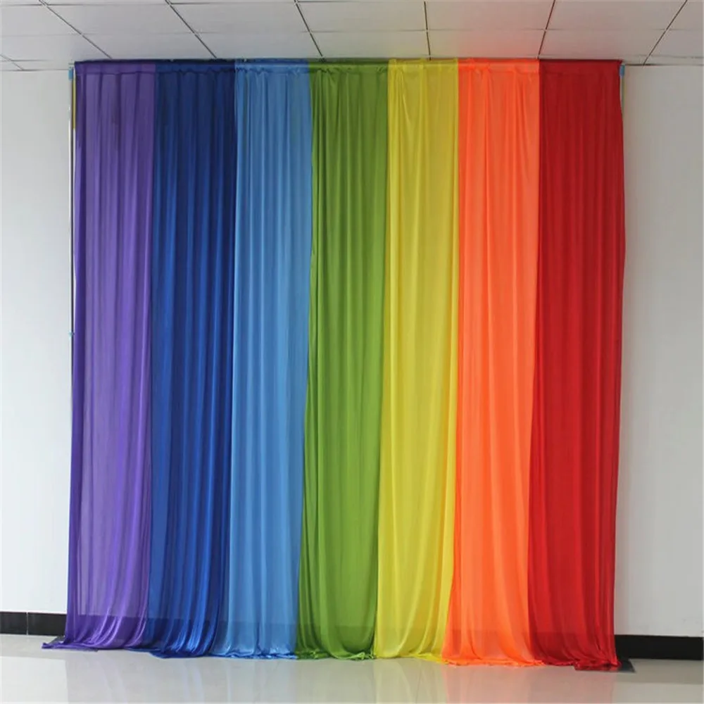 

3m*6m Ice Silk Wedding Backdrop With Rainbow Swags Backcloth Party Curtain Celebration Stage Curtain Performance Background Wall