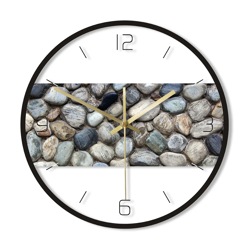 Серые речные скалы с каменным принтом, настенные часы, современные круглые Настенные часы, пляжный декор, домашний декор, бесшумный механизм, настенные часы с галькой