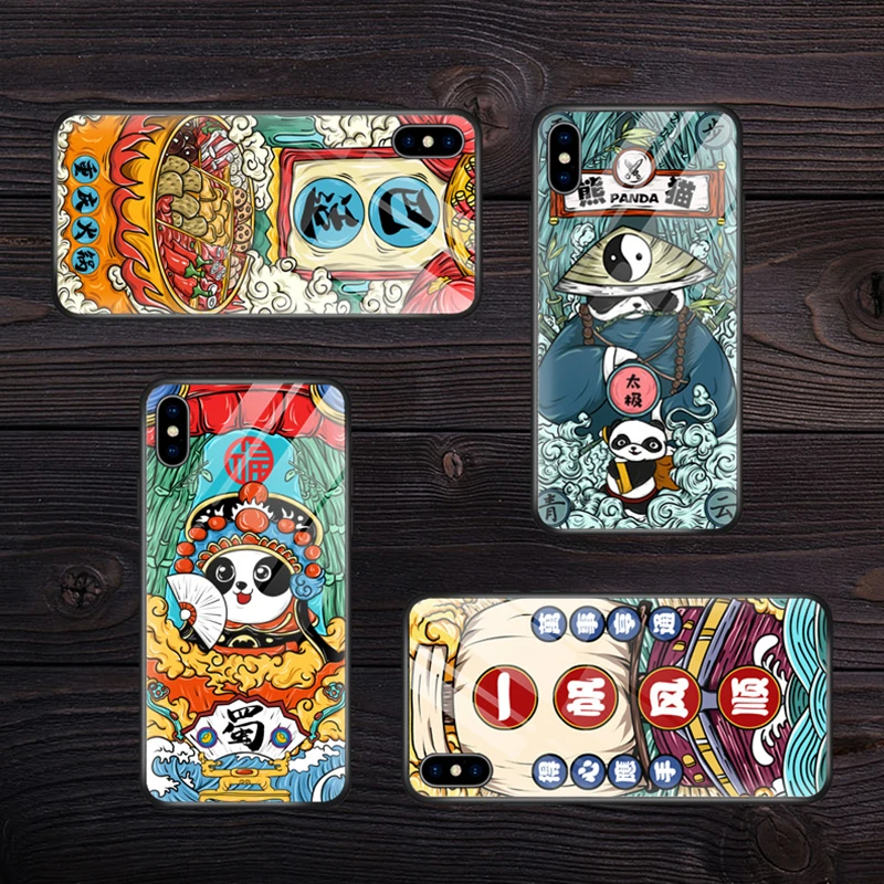 

For Huawei P30 P20 P10 Pro/Lite Chinese Panda Tempered Glass Phone Cases Back Cover Trend TPU Mobile shell For Nava 2s 3 3e 4 4e