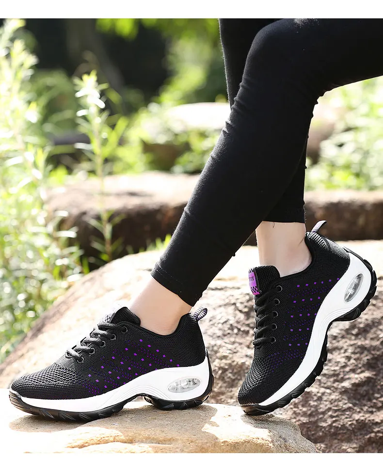 Walking Shoes 2021 New Women Breathable Casual Shoes Outdoor Light Weight Frenulum Casual Walking Platform Ladies Sneakers Black
