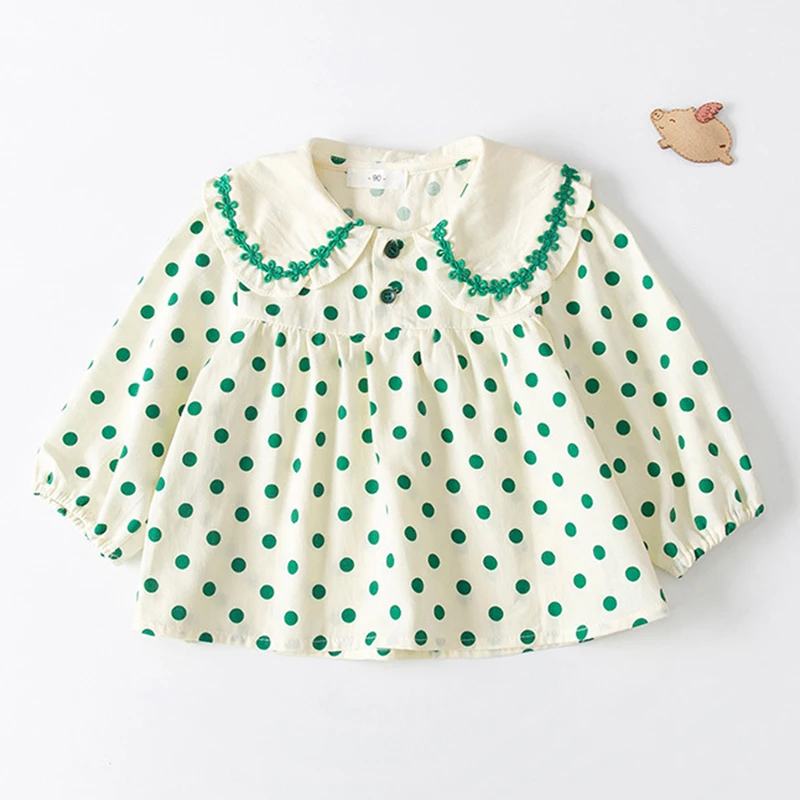 Spring Autumn Kids Baby Girls Dot Dresses For Princess Doll Collar Girl Lace Dress Long Sleeve | Детская одежда и обувь
