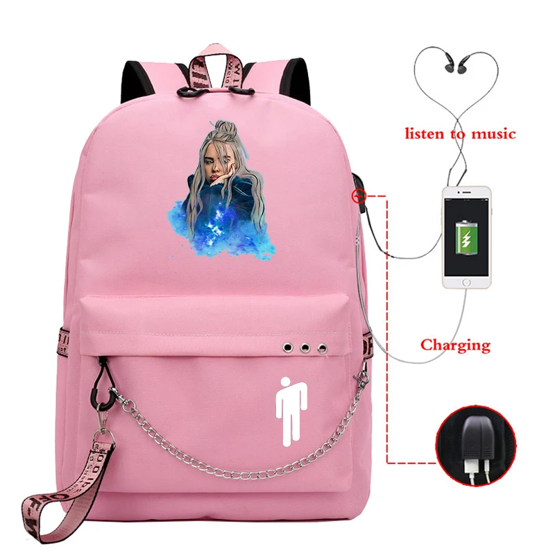 Mochila рюкзак женский Billie Eilish школьные сумки для девочек Usb зарядка Bookbag розовый рюкзак для ноутбука дорожная сумка Harajuku сумка