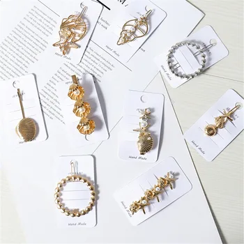 

New Fashion Shell Starfish Metal Hairpin Pearl Rhinestone Side Clip Bangs Clip Korea Temperament Card