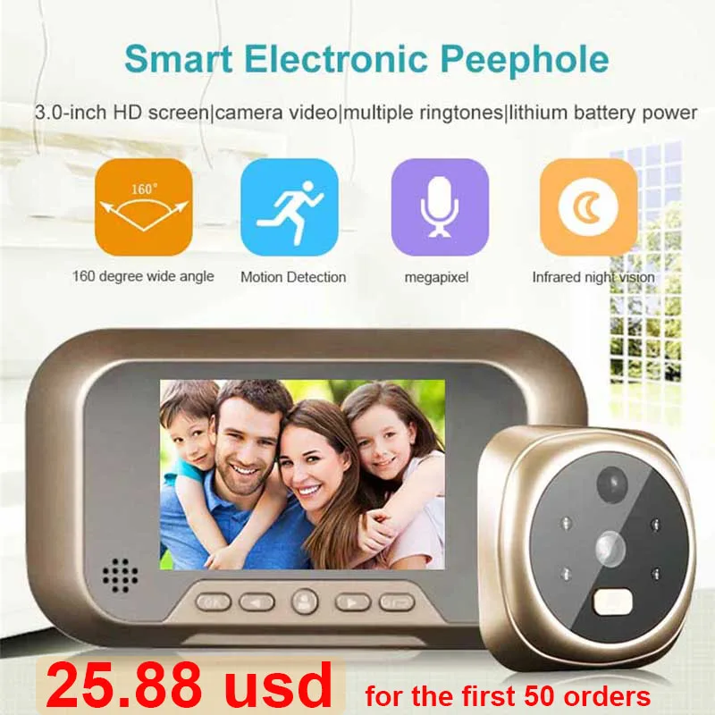 

Smart Electronic peephole Digital home Camera Doorbell Peephole Viewer video night vision 160 degree smart Outdoor Door Bell
