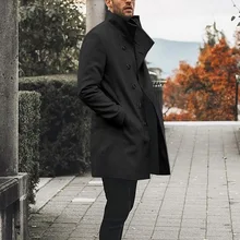 Зимнее двубортное пальто, мужское пальто с лацканами, двустороннее твидовое пальто, мужское длинное твидовое пальто, Мужское пальто, черное твидовое пальто