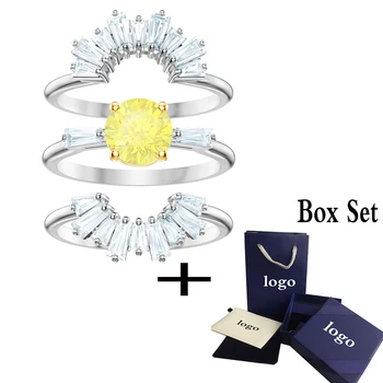 

MINA BEAR SUNSHINE Ring Set Wild Elegant Three-in-One Ring Set Golden Yellow Glamorous Crystal for Girlfriend Fashion Jewelry