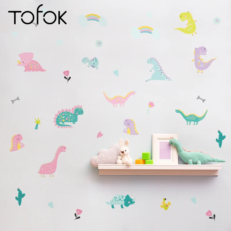 

Tofok 49pcs/set Cartoon Dinosaur Plants DIY Wall Sticker Nordic Ins Style Children Room Bedroom Mural Decal Home Decoration