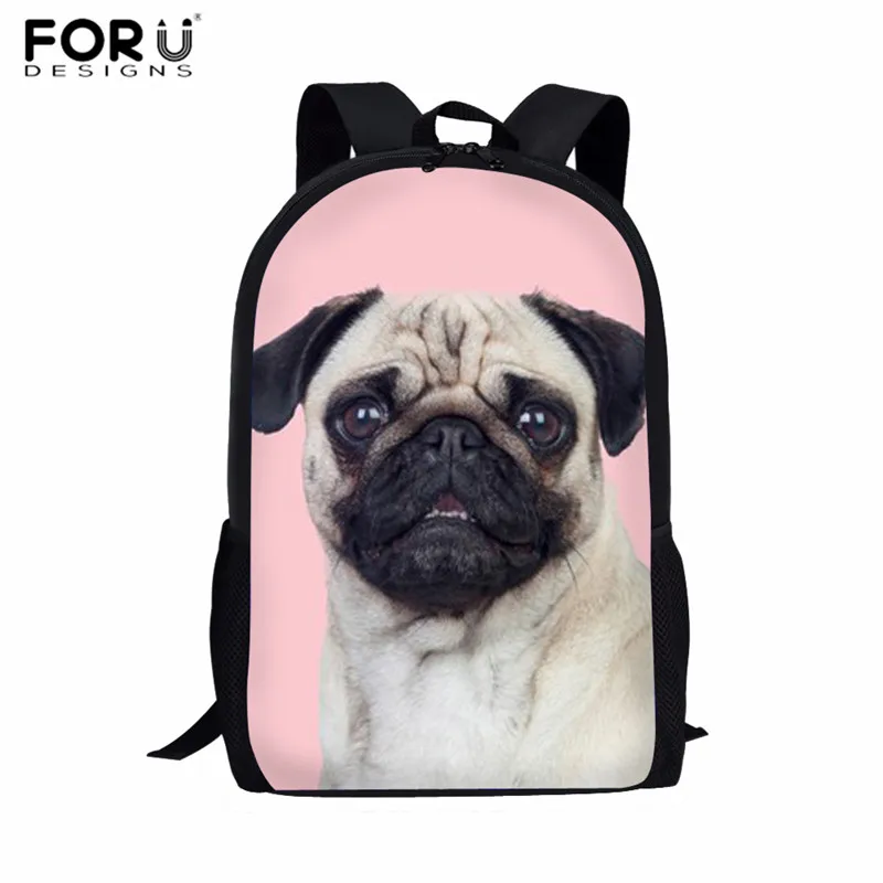Z3163C FORUDESIGNS Cute Puppy Pug Print School Bags Children Kids Bookbag Girls School Backpack Mochila Kawaii Teenage Satchel - Цвет: Z3163C