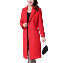 Длинное шерстяное пальто женское красное черное пальто плюс размер Свободная верхняя куртка Осень Зима Новое корейское пальто с лацканами теплое пальто JD616