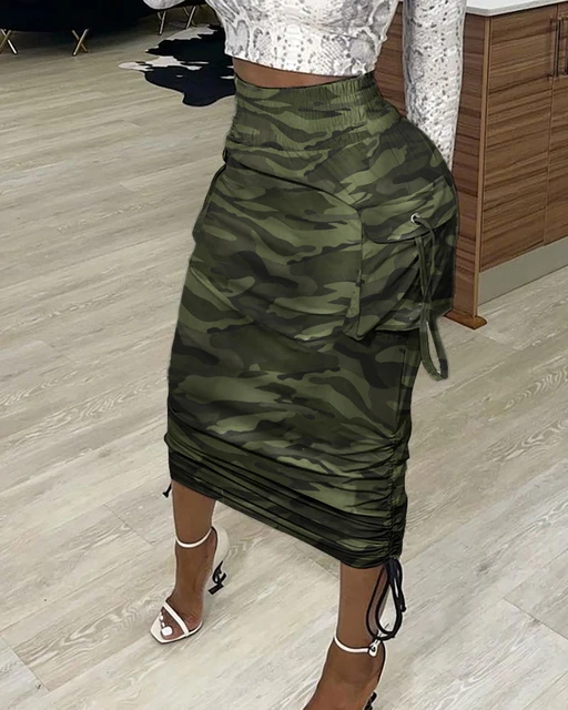 Pencil Skirt Newspaper Camo Printing Stretch Women Bodycon Tube Womens Ladies Long Skirts Autumn Spring Maxi Skirt
