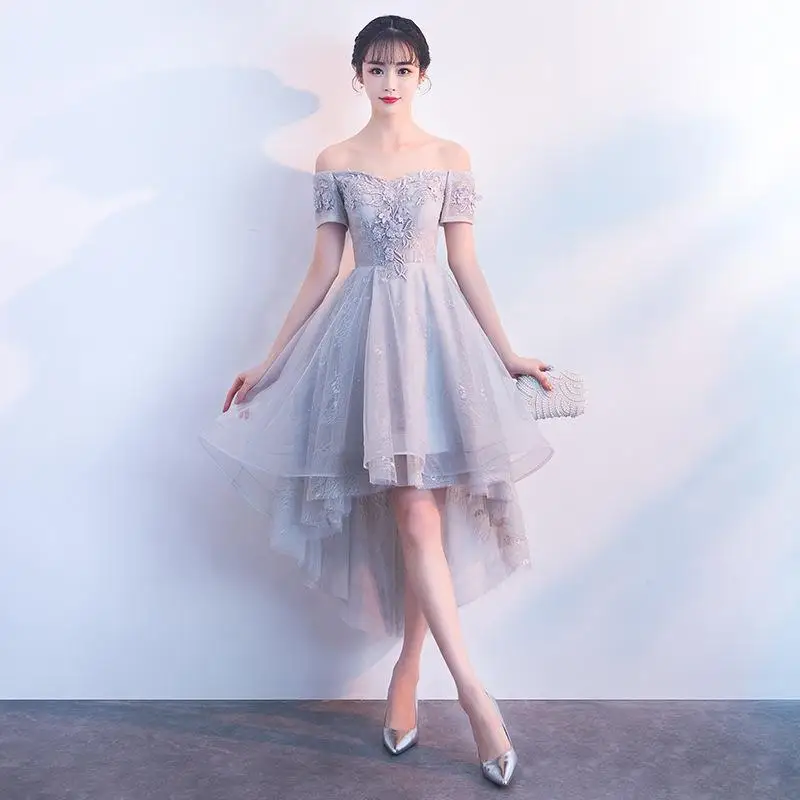 Gray Lace Embroidery Evening Cheongsam Flower Womens Party Dress Spring Chinese style Mandarin Collar Qipao Long Gown Vestido - Цвет: style - 1