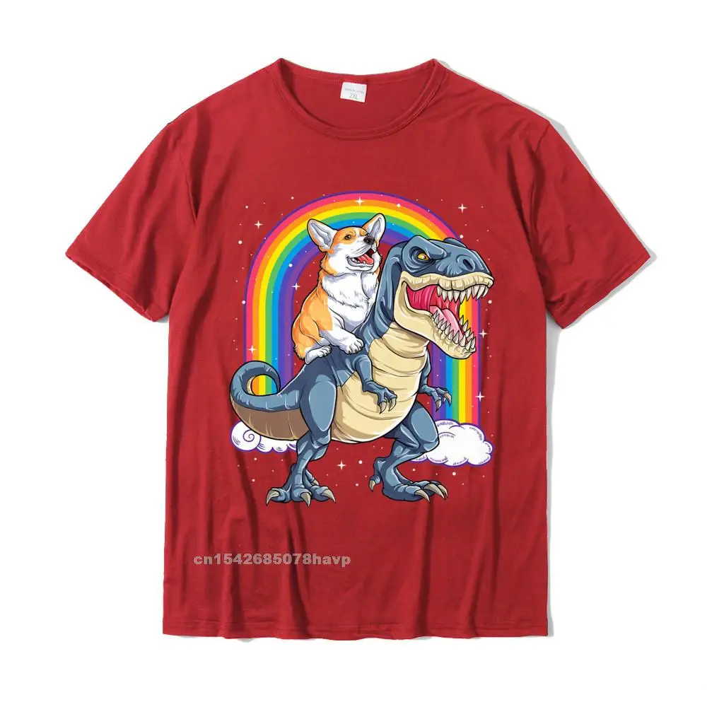 Mens Funky Gift Tops Shirt Round Collar Mother Day Pure Cotton T-shirts Custom Short Sleeve comfortable T Shirt Corgi Riding Dinosaur T rex Funny Space Galaxy Rainbow Gifts Premium T-Shirt__2249. red