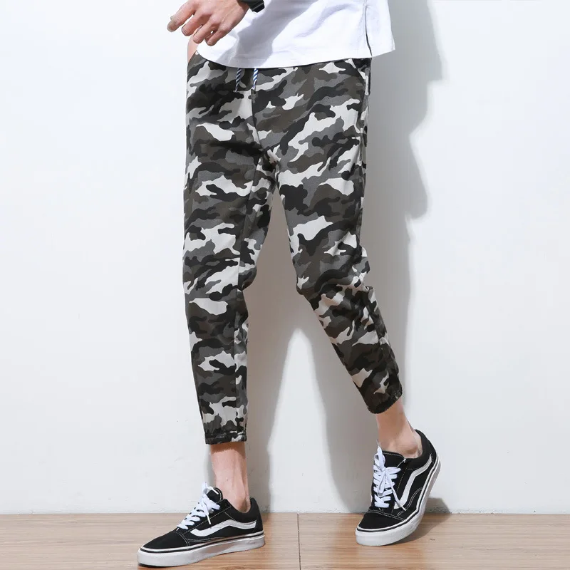 

2020 Summer Men's Linen Pant Skinny Capri Pants Teenager Learn Cotton Linen Thin Casual Camouflage Pants Large Size