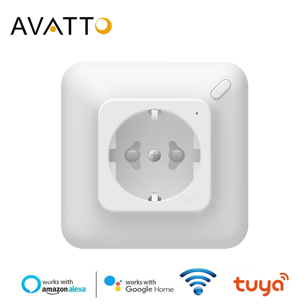AVATTO Tuya 16A-3680W EU WiFi Wall Socket with Power MonitorSmartlife App Control Smart Wall Outlet work with Alexa Google Home