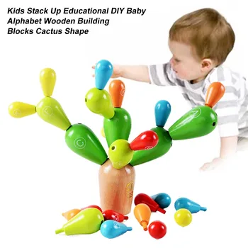 

Building Blocks Early Learning Stack Up Toys Baby Educational Spelling Insert Alphabet Dismantle Cactus Shape DIY Kids Wooden