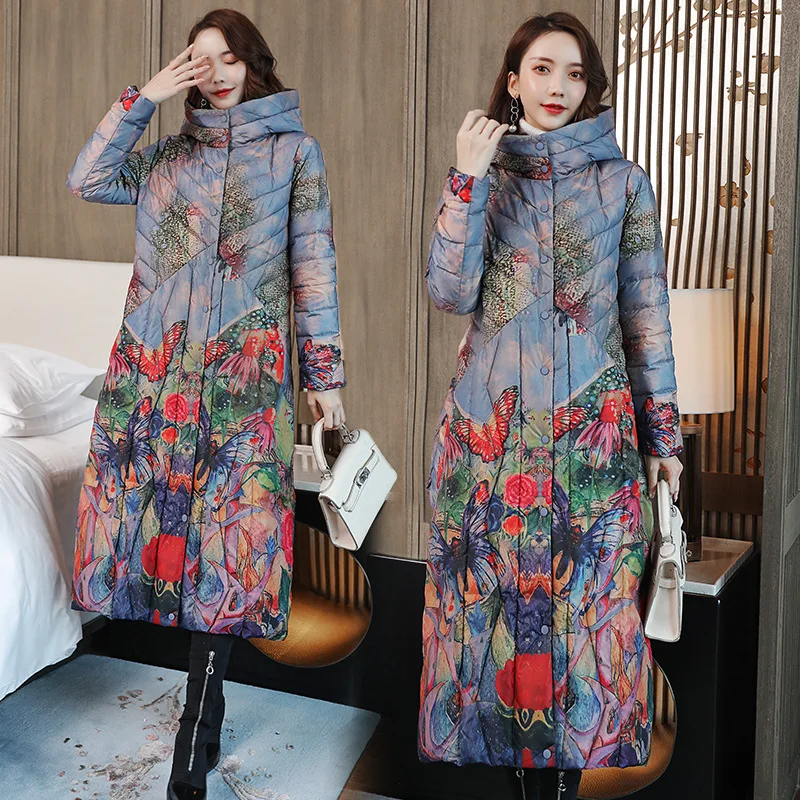 

2019 Winter New Xcmz7190 Elegant Ethnic-Style Mid-length Hooded Cotton-padded Clothes Women's