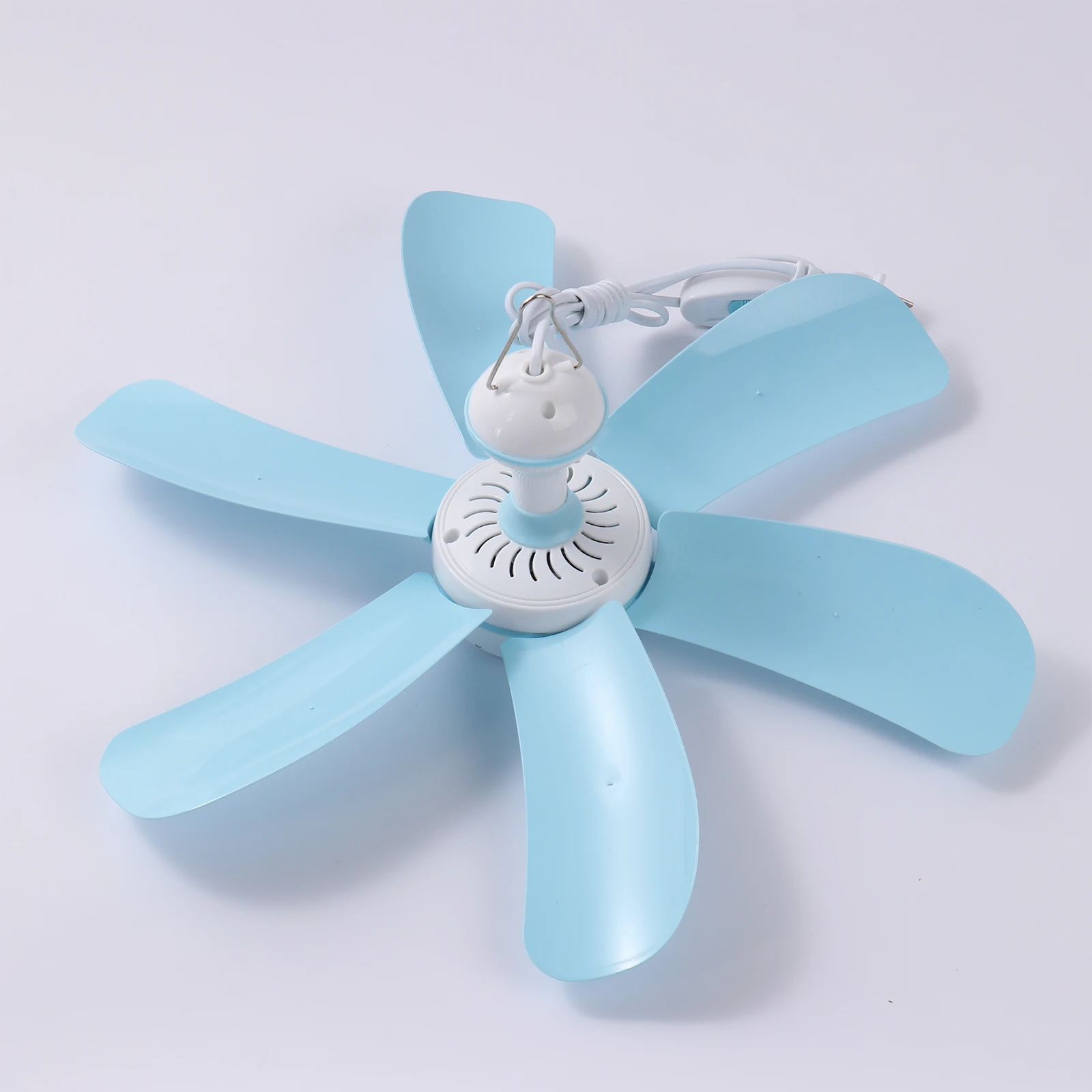 Blue 220V Silent Plastic Energy Saving Mini Ceiling Fan 6 Leaves Blade Dormitory Bedroom Hanging Soft Wind Household | Обустройство