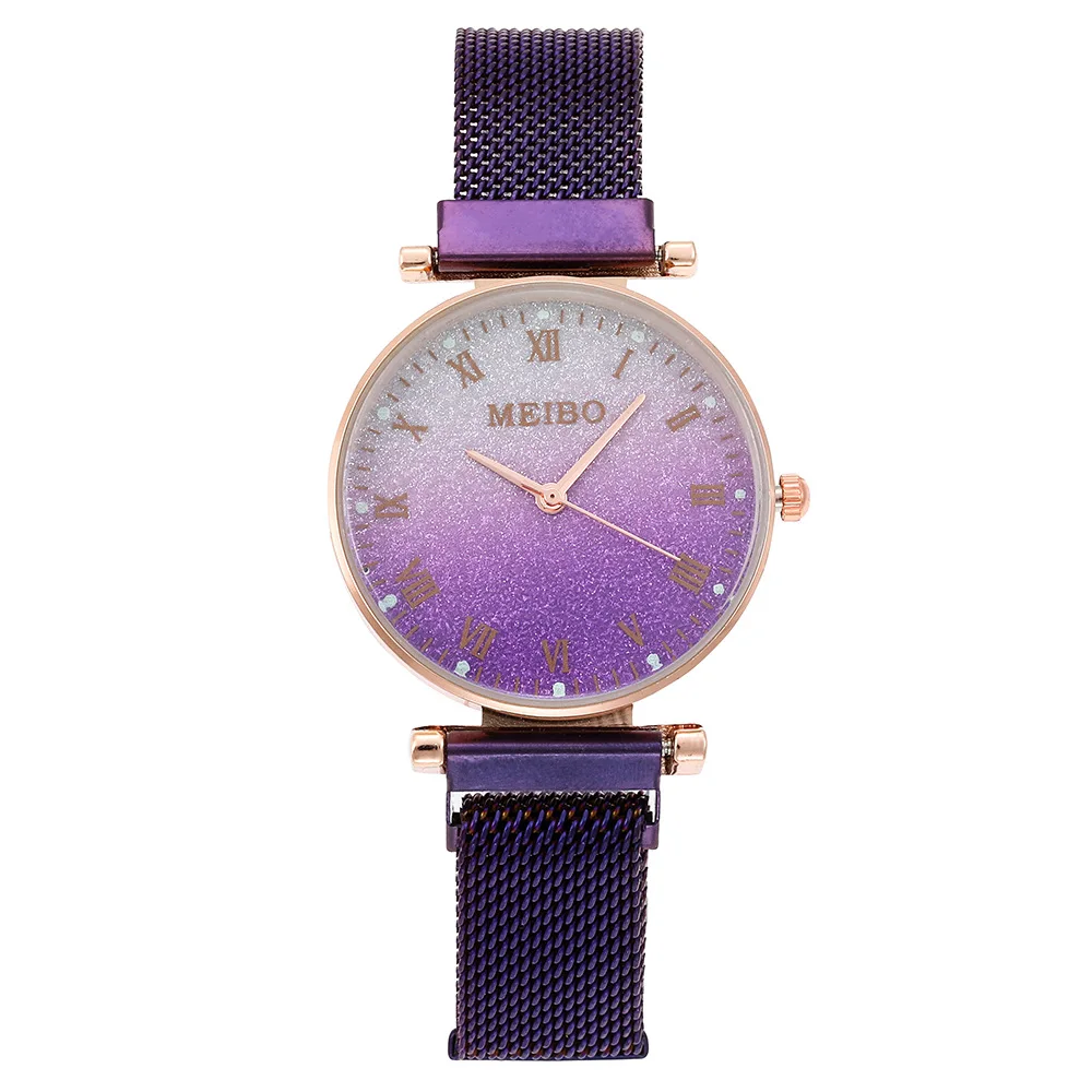 Women's Fashion Starry Sky Quartz Watch Roman Alphabet Luminous Dial Alloy Strap Magnet Watch Clasp High Quality Ladies Watch afbeelding