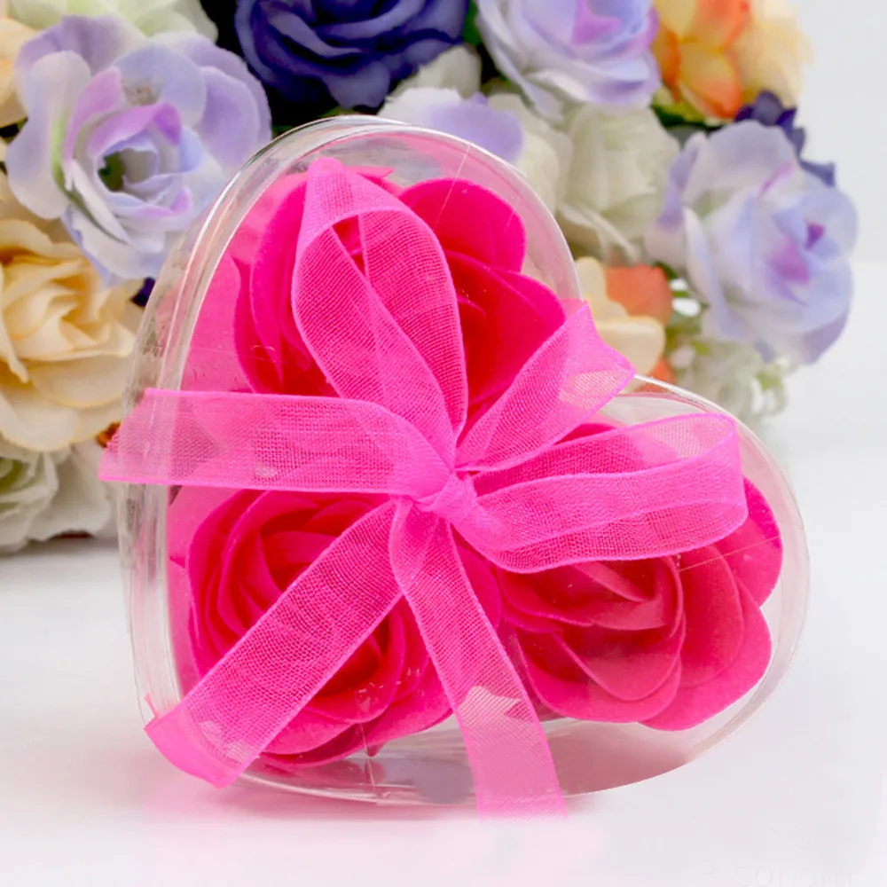 Rose Soap 3Pcs Scented Rose Flower Petal Bath Body Soap Wedding Party Gift Best Decoration Case Festival Box#40