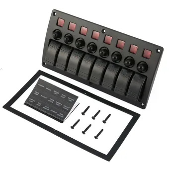 

3PIN 8 Gang LED Car Boat Rocker Switch Panel USB Cigarette Lighter Socket Voltmeter Auto Car LED Boat Switch Panel