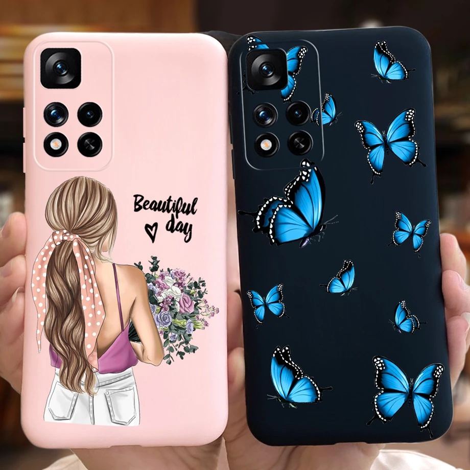 flip cases For Xiaomi Redmi Note 11 China Case 2021 6.6 inch Cute Girl Butterfly Flowers Back Cover For Redmi Note 11 Note11 Soft Silicone phone purse