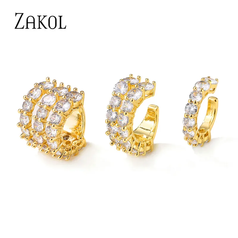 ZAKOL 1 шт. модные круглые серьги манжеты с кубическим цирконием простые