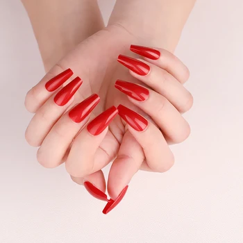 

24pcs Latest Candy Long Ballet False Nails Sexy Red P1329