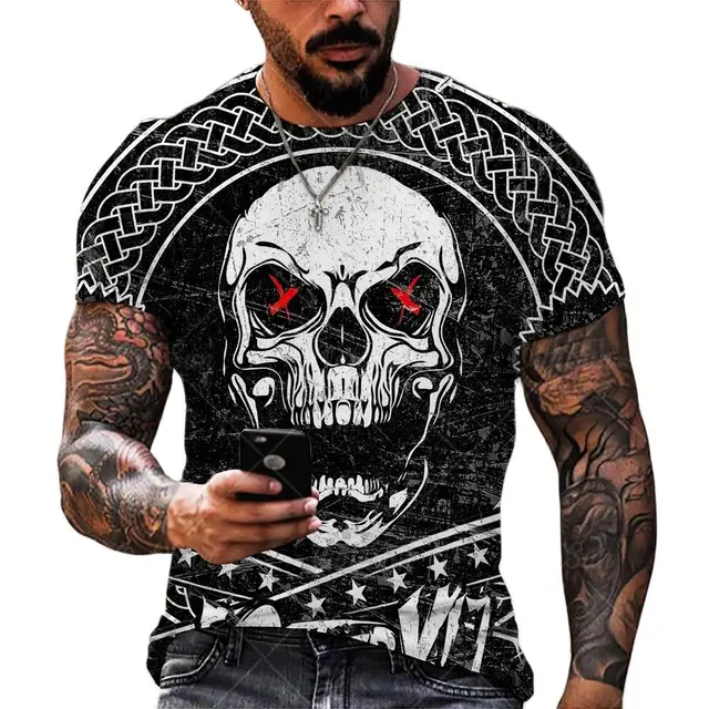 2021 Summer New Men’s 3D Skull Print T-shirt Casual Stylish Breathable O-neck Short-sleeved T-shirt OFSM-01195