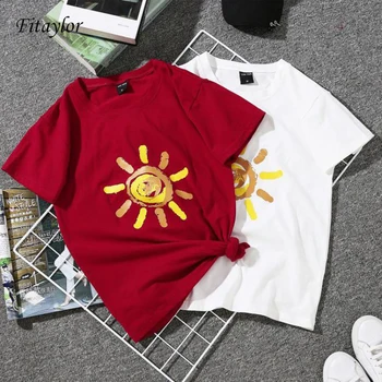

Fitaylor New Summer Women Sun Print Shirt Blouse Casual Couple Shirt Short Sleeve Shirts Plus Size 3XL Shirts Female Tops