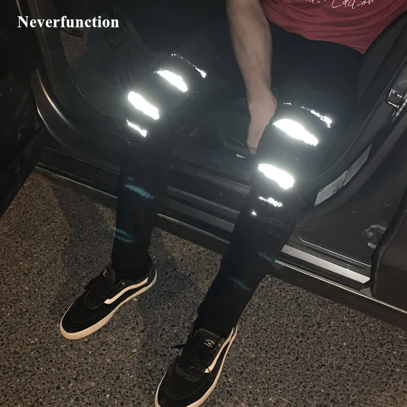 Мужские рваные Светоотражающие обтягивающие байкерские джинсы до колена Модная