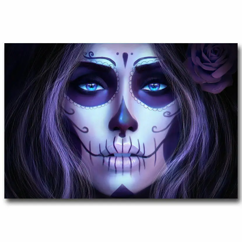 W048 Psychedelic Trippy Woman Skull Face