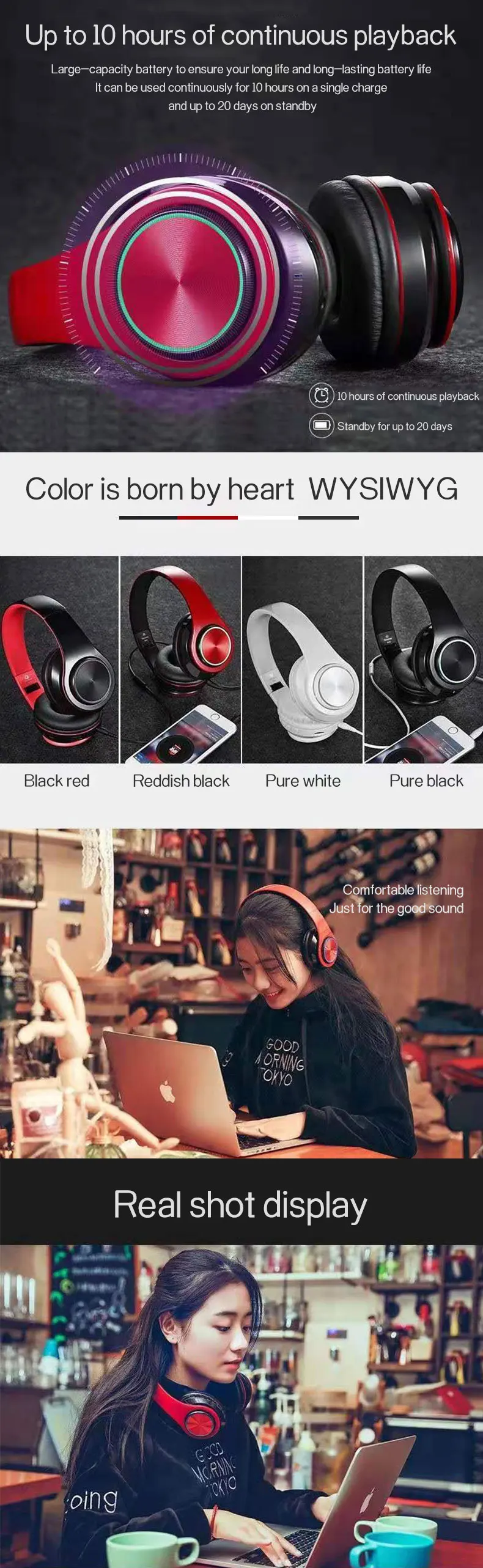 Caridite Hot Sale B3 Bluetooth Headphone Mobile Phone Wireless LED Light Headband Foldable Headset Handsfree Headphone with Mic