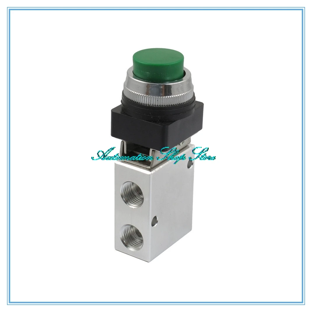 

JM-322PPL 13mm Thread 2 Position 3 Way Green Push Button Air Mechanical Valve