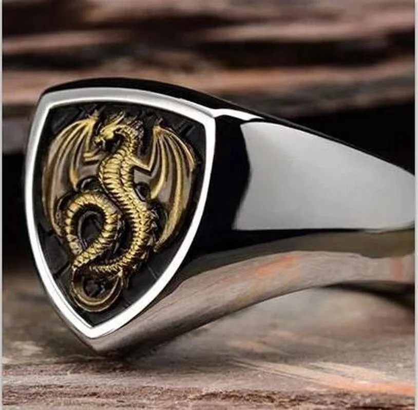 

Personality Triangle Dragon Rings Motorcycle Party Punk Cool Rings Biker Ring Women Men's Rings Hip Hop Jewelry