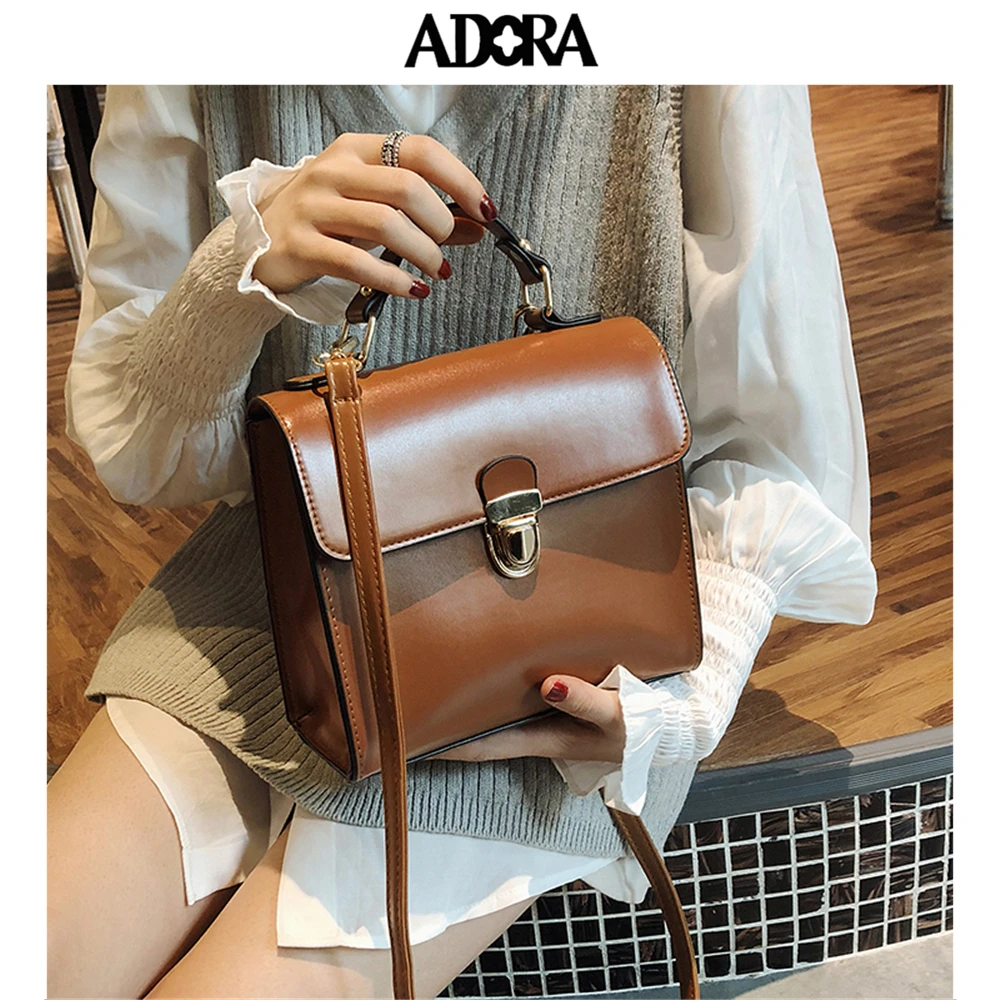

ADORA PU Leather Crossbody Bags For Women 2019 Small Flap Crossbody Shoulder Messenger Bag With Metal Handle Lady Travel Totes