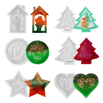 

6Pcs Crystal Epoxy Resin Mold Christmas Theme Listed Pendant DIY Silicone Mould M2EA