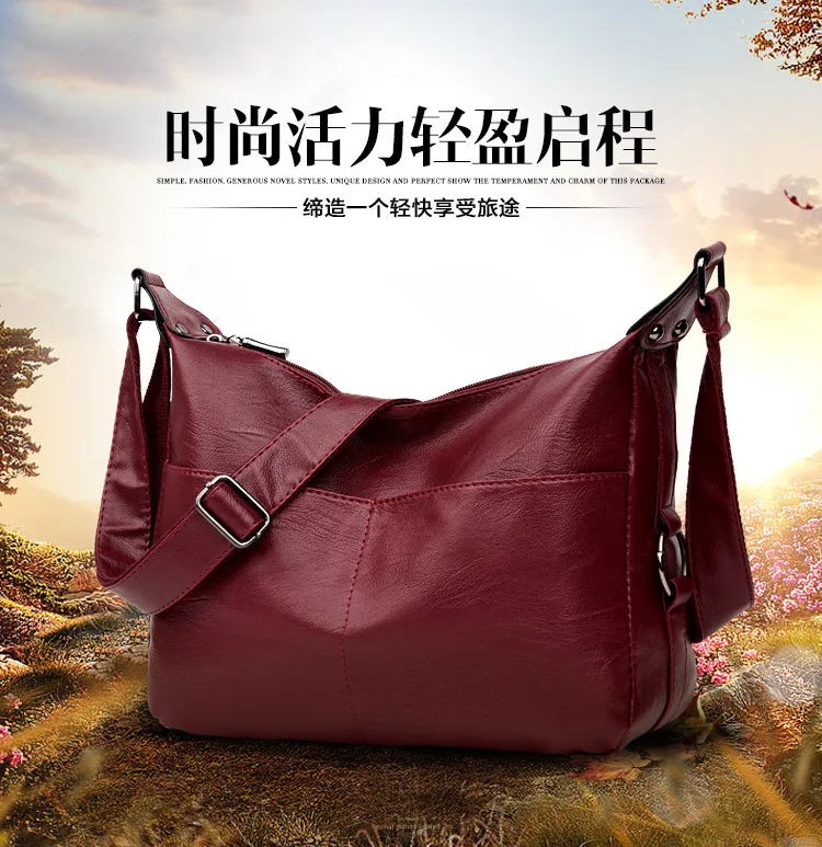 

Cross-body WOMEN'S Bag 2019 Korean-style Fashion Middle-aged Women's One-Shoulder Handbag Washed Leather ruan pi bao Fashion
