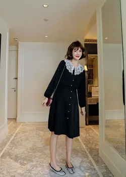 

Large Size Pregnant Women's Dress 2020 Female Loose College Style Doll Collar Lace Fashion Maternity Dress
