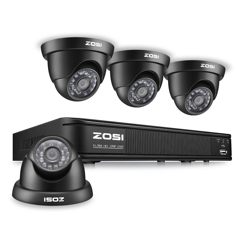 ZOSI 8CH CCTV система 8CH сеть TVI DVR 4 шт. 1280TVL ИК Всепогодная система камер домашней безопасности наблюдения DVR комплект - Цвет: Black 1