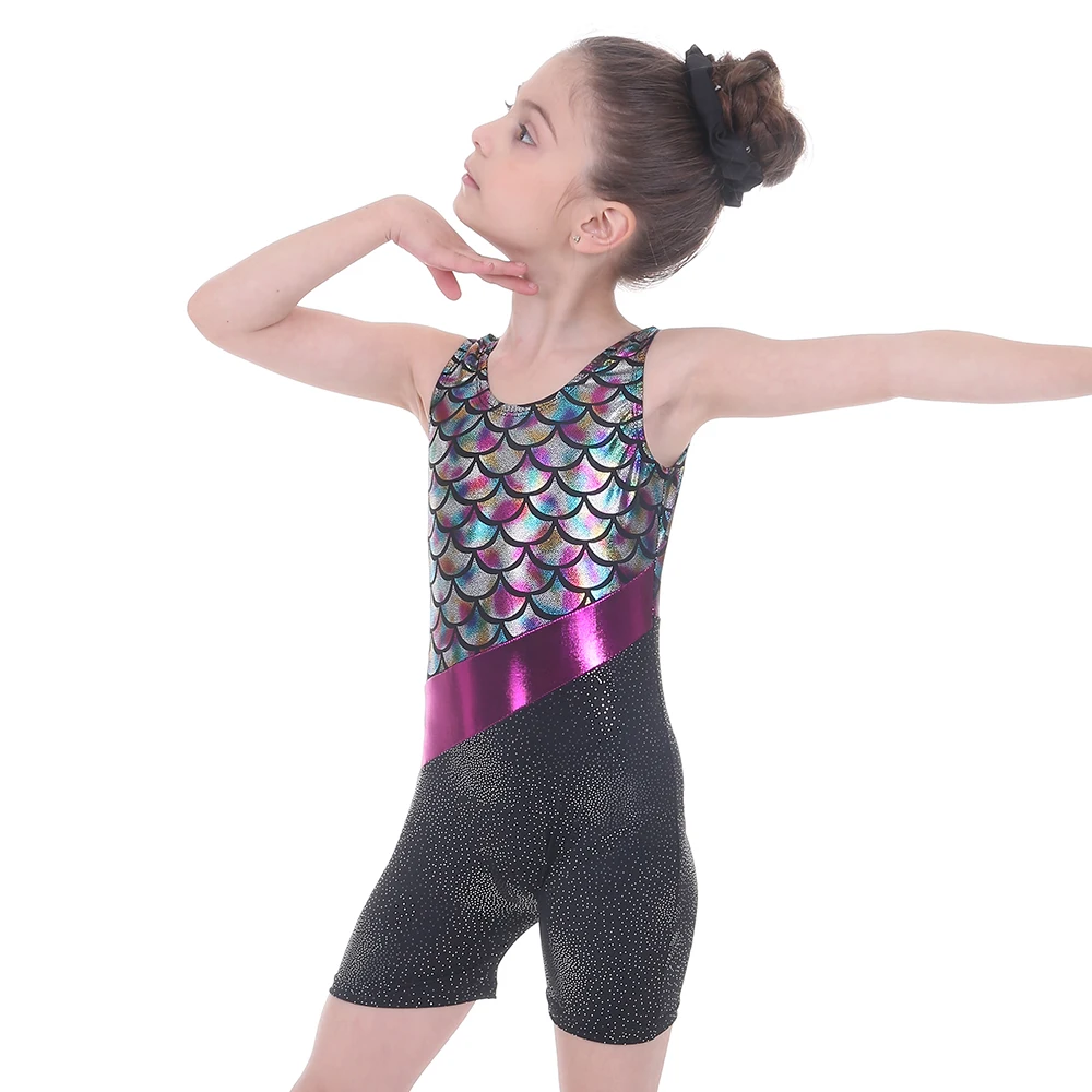 Kids Girls Sleeveless Ballet Dress Children Dance Scales Pattern Clothing Leotard Dresses Child Swimsuit Gymnastics Dancewear